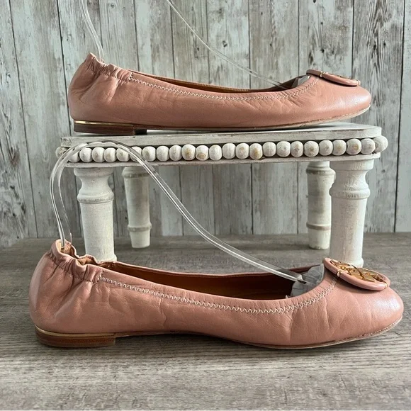 Tory Burch Blush Pink Flats with Gold Logo 8.5 - Picture 4 of 8